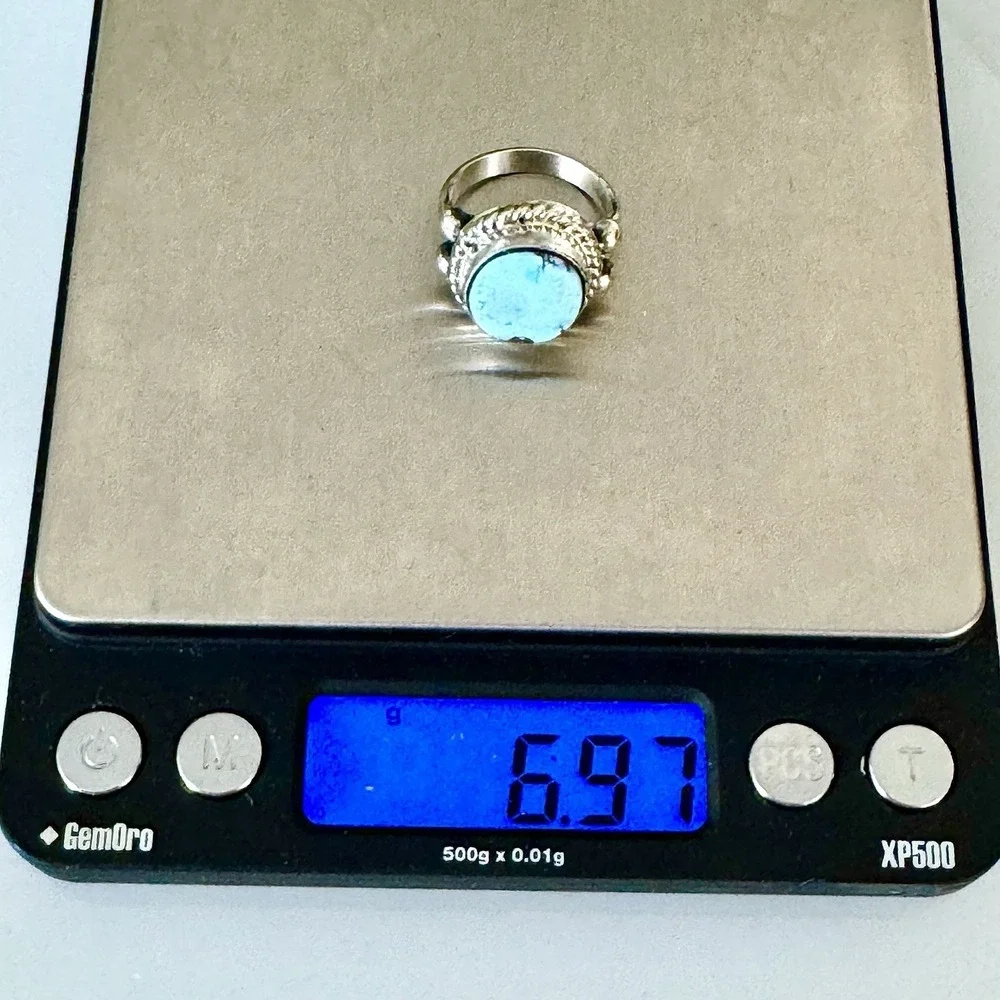 Navajo Turquoise Ring Blue Golden Hills Sz 7 Sterling Signed‎ Martinez Native